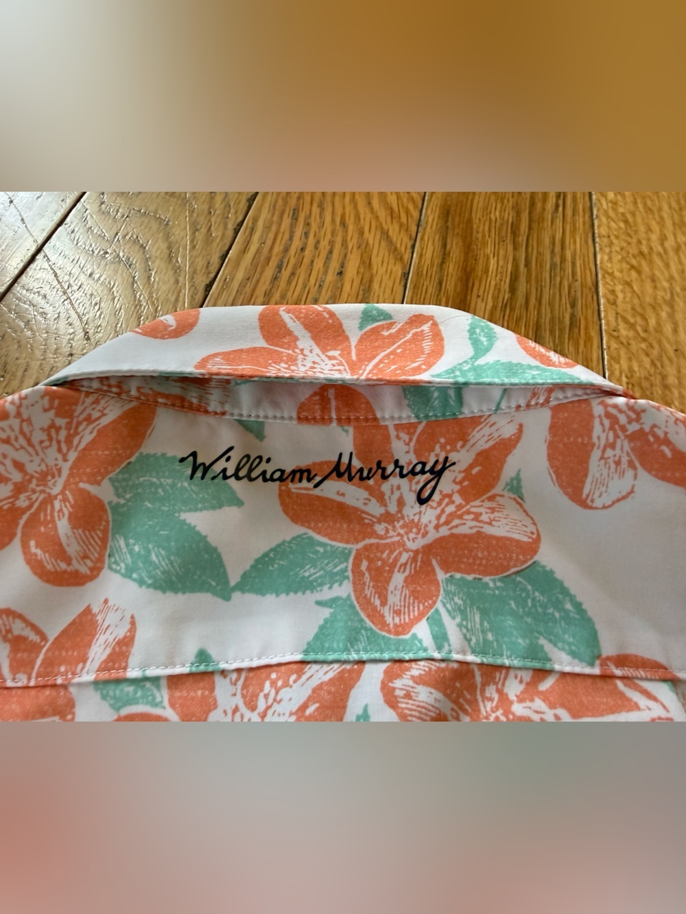 William Murray Button Up Shirt Men's Size M Floral Golf Hawaiian Orange/White - Picture 9 of 13